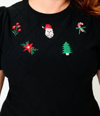 Unique Vintage Plus Size Black Christmas Embroidered Sweater - Unique Vintage -