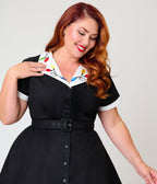 Unique Vintage Plus Size Black Christmas Light Collar Alexis Swing Dress - Unique Vintage - Swing Dresses