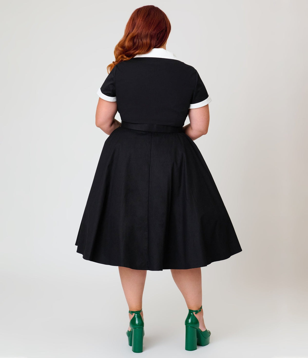 Unique Vintage Plus Size Black Christmas Light Collar Alexis Swing Dress - Unique Vintage - Swing Dresses