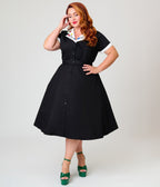 Unique Vintage Plus Size Black Christmas Light Collar Alexis Swing Dress - Unique Vintage - Swing Dresses