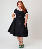 Unique Vintage Plus Size Black Christmas Light Collar Alexis Swing Dress - Unique Vintage - Swing Dresses