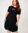 Unique Vintage Plus Size Black Crescent Moon Cutout Flare Dress