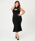 Unique Vintage Plus Size Black Criss Cross Halter Pencil Dress - Unique Vintage - Womens, DRESSES, WIGGLE