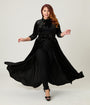 Unique Vintage Plus Size Black Crushed Velvet Starlet Duster
