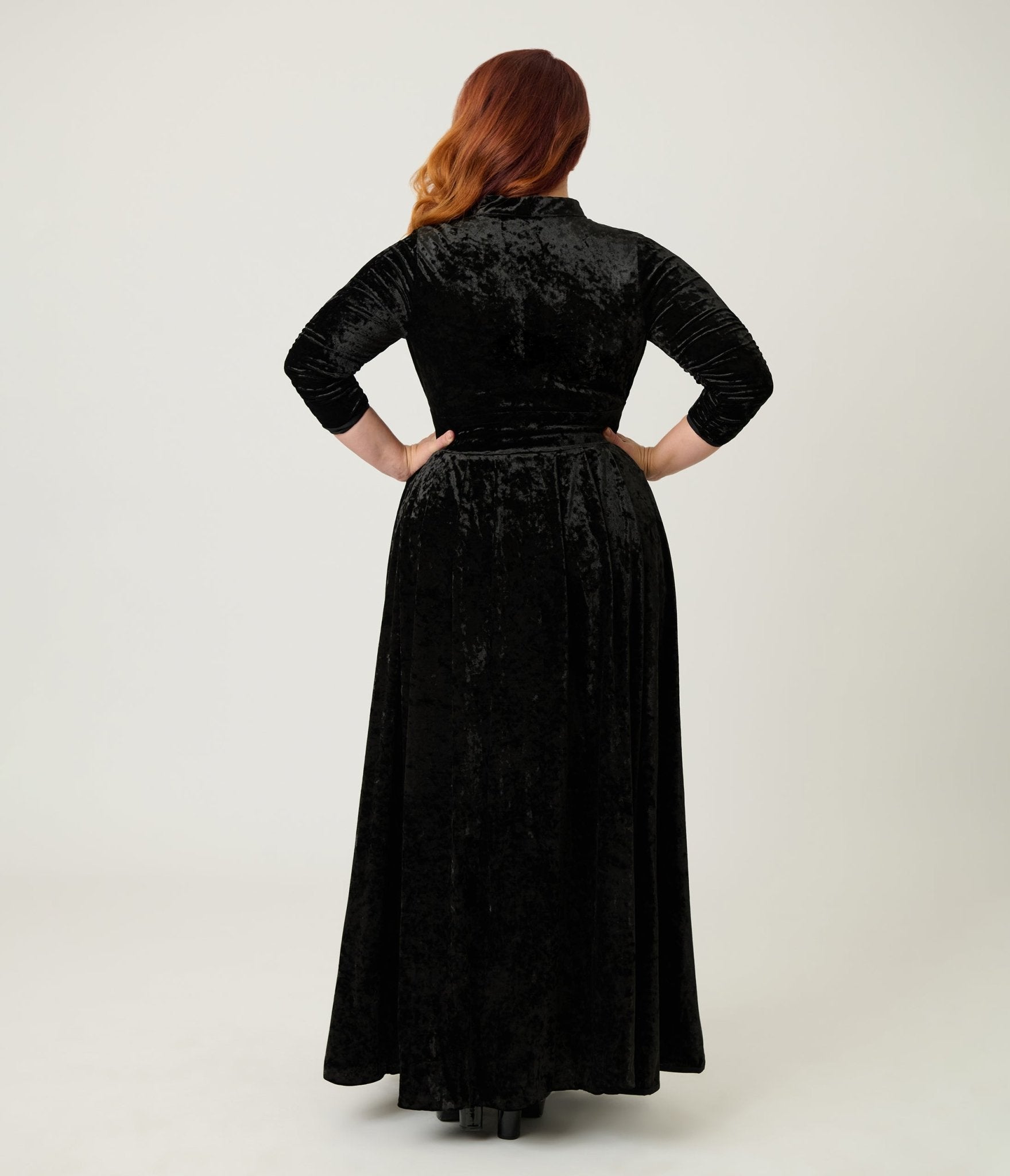 Unique Vintage Plus Size Black Crushed Velvet Starlet Duster - Unique Vintage - Womens, DRESSES, MAXI