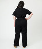 Unique Vintage Plus Size Black Denim Belted Jumpsuit - Unique Vintage - Womens, BOTTOMS, ROMPERS AND JUMPSUITS
