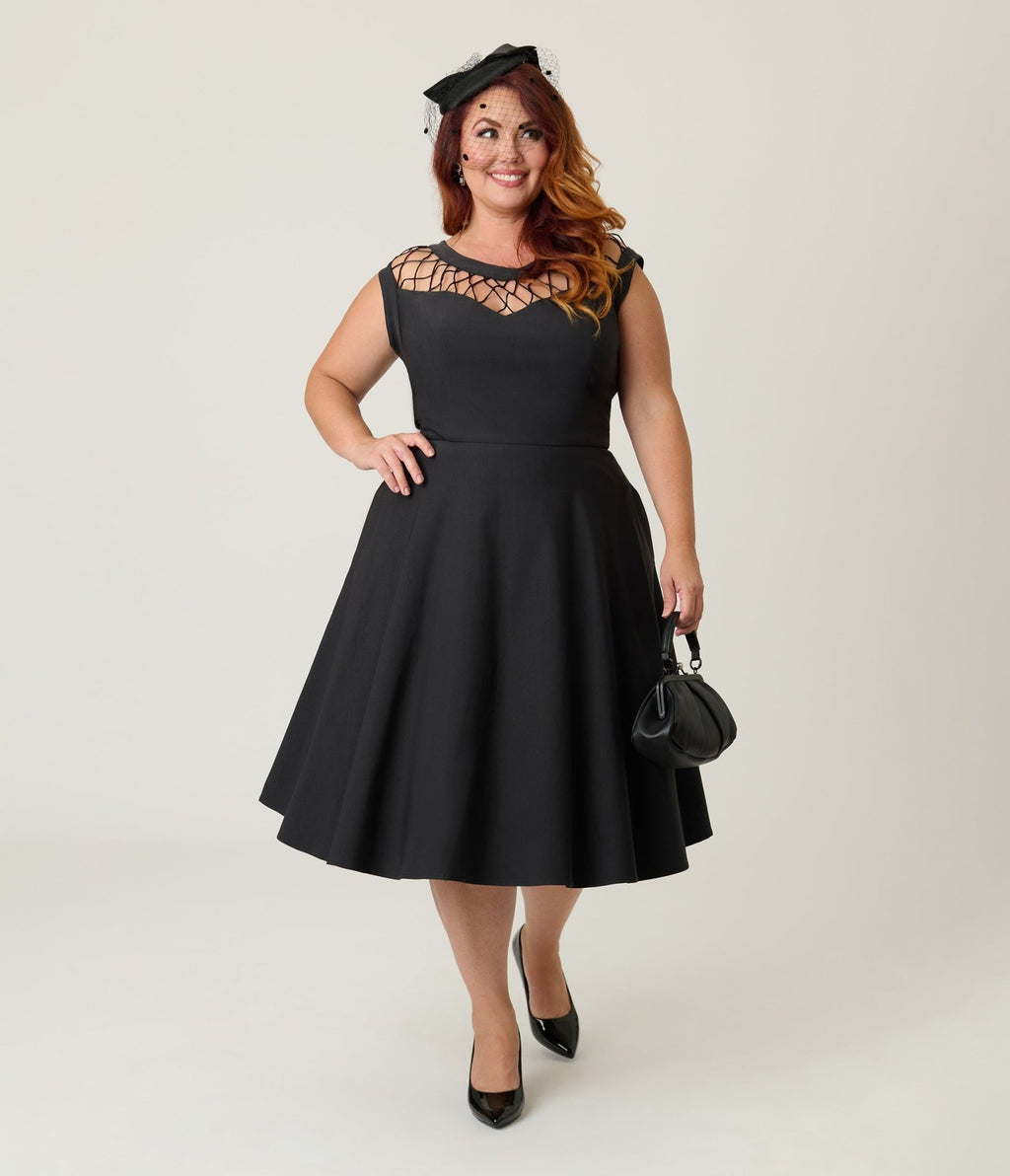 Unique Vintage Plus Size Black Diamond Cable Swing Dress Unique Vintage Plus Size Black Diamond Cable Swing Dress