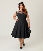 Unique Vintage Plus Size Black Diamond Cable Swing Dress - Unique Vintage - Womens, DRESSES, SWING