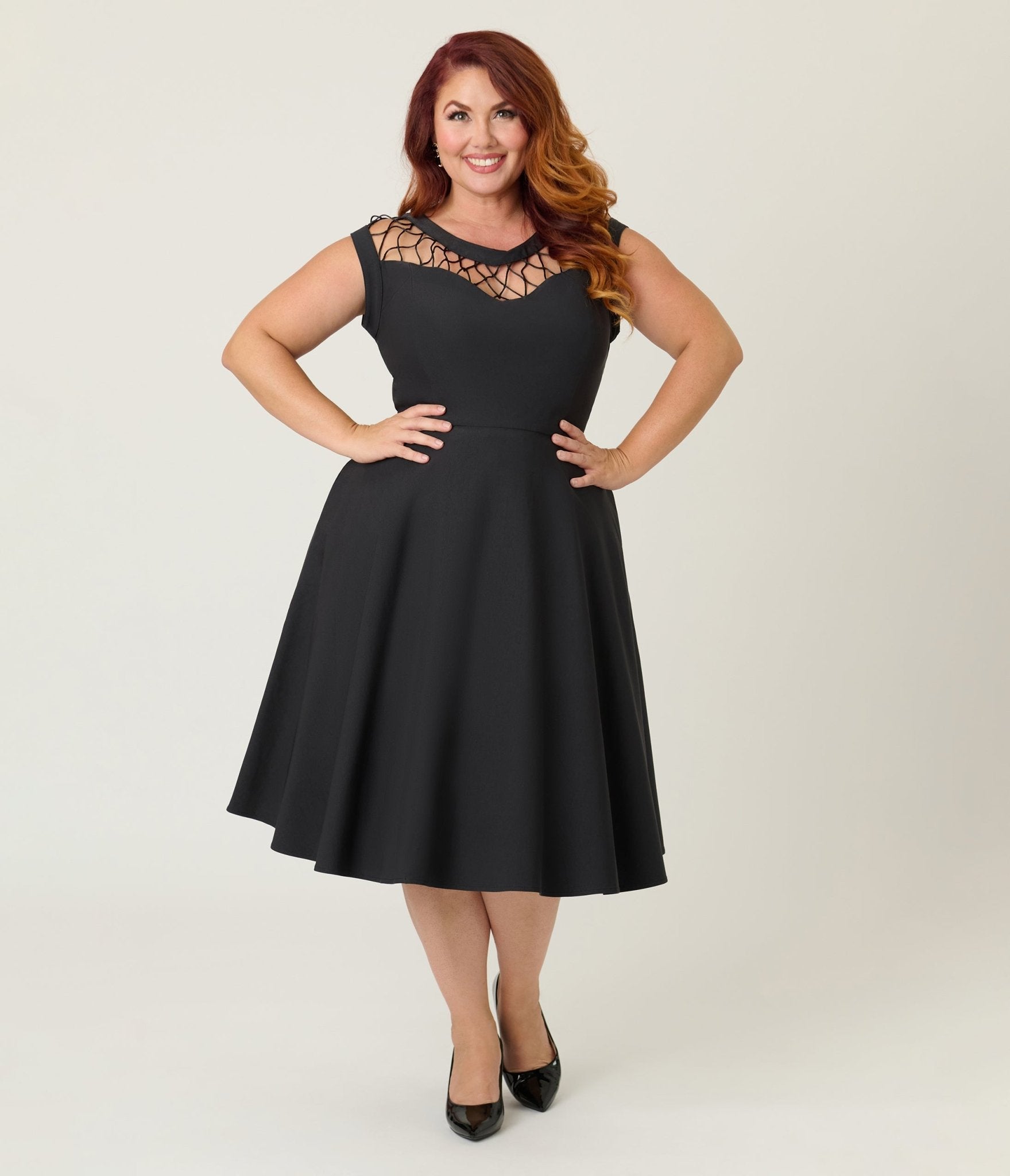 Unique Vintage Plus Size Black Diamond Cable Swing Dress Unique Vintage Plus Size Black Diamond Cable Swing Dress