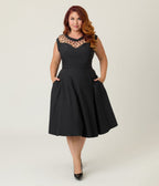 Unique Vintage Plus Size Black Diamond Cable Swing Dress - Unique Vintage - Womens, DRESSES, SWING