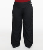 Unique Vintage Plus Size Black Double Belt Woven Pants - Unique Vintage - Womens, BOTTOMS, PANTS