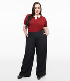 Unique Vintage Plus Size Black Double Belt Woven Pants - Unique Vintage - Womens, BOTTOMS, PANTS