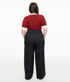 Unique Vintage Plus Size Black Double Belt Woven Pants - Unique Vintage - Womens, BOTTOMS, PANTS
