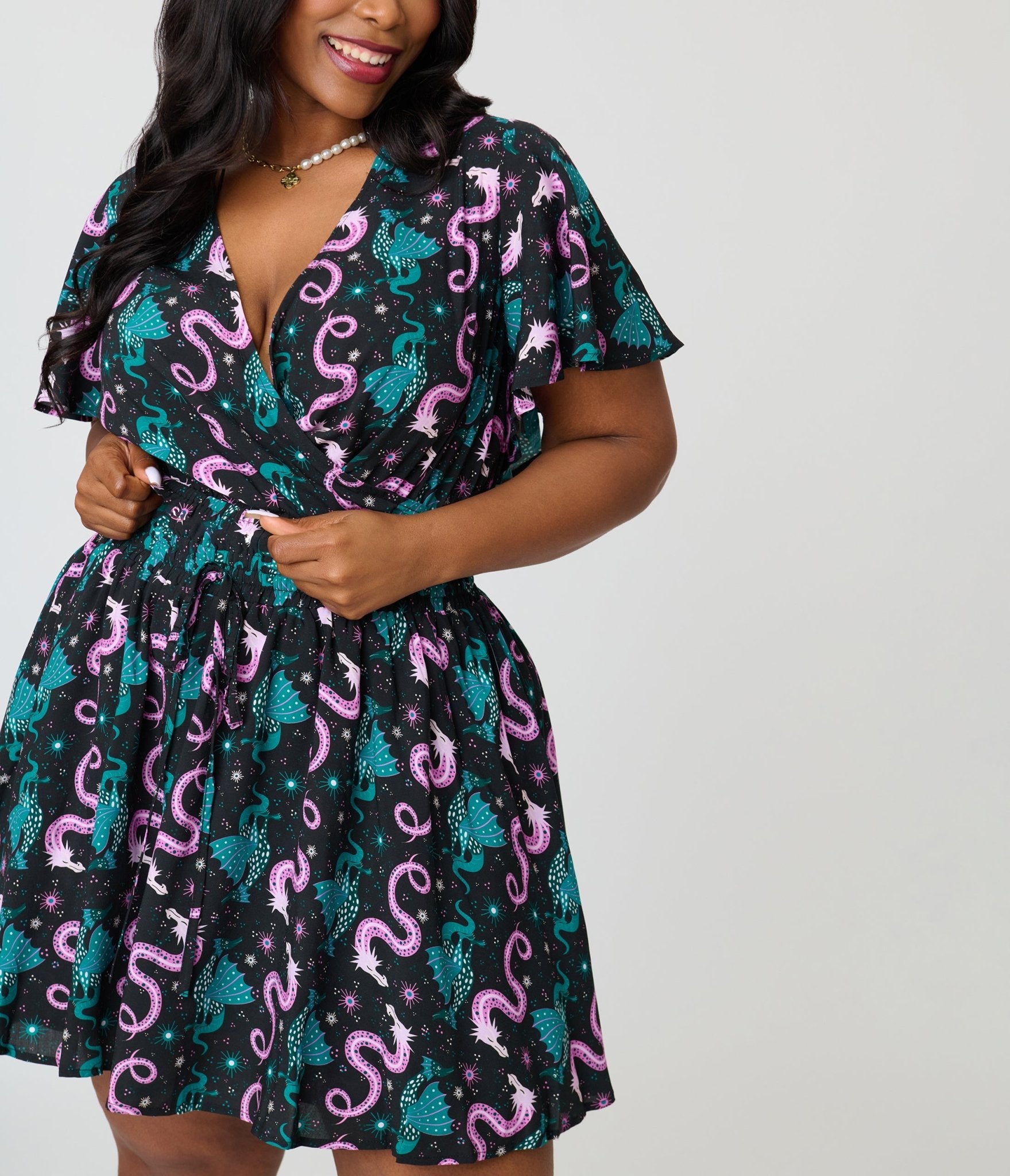 Unique Vintage Plus Size Black Dragon Print Daryl Skort - Unique Vintage - Womens, BOTTOMS, SHORTS