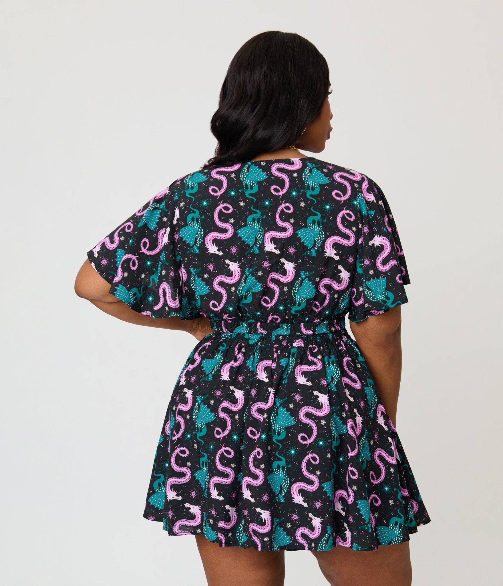 Unique Vintage Plus Size Black Dragon Print Dottie Crop Top - Unique Vintage - Womens, TOPS, WOVEN TOPS