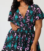 Unique Vintage Plus Size Black Dragon Print Dottie Crop Top - Unique Vintage - Womens, TOPS, WOVEN TOPS