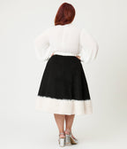 Unique Vintage Plus Size Black Felt & White Fur Snowflake Soda Shop Swing Skirt - Unique Vintage - Womens, BOTTOMS, SKIRTS