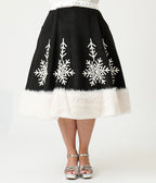 Unique Vintage Plus Size Black Felt & White Fur Snowflake Soda Shop Swing Skirt - Unique Vintage - Womens, BOTTOMS, SKIRTS