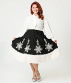 Unique Vintage Plus Size Black Felt & White Fur Snowflake Soda Shop Swing Skirt - Unique Vintage - Womens, BOTTOMS, SKIRTS