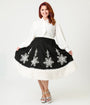 Unique Vintage Plus Size Black Felt & White Fur Snowflake Soda Shop Swing Skirt