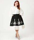 Unique Vintage Plus Size Black Felt & White Fur Snowflake Soda Shop Swing Skirt - Unique Vintage - Womens, BOTTOMS, SKIRTS
