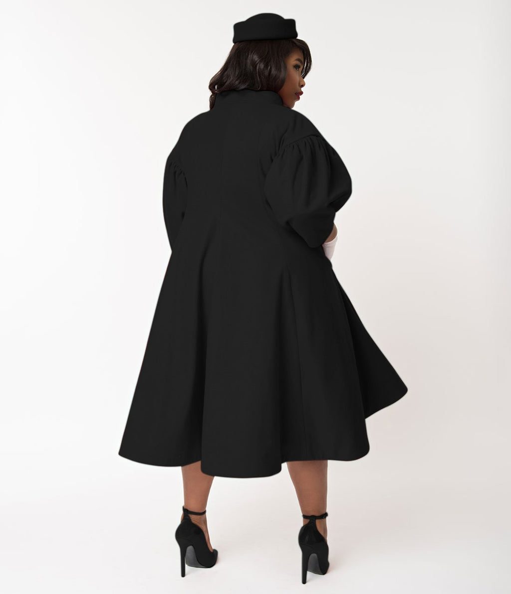 Unique Vintage Plus Size Black Flare Swing Coat - Unique Vintage - Womens, TOPS, OUTERWEAR