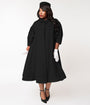 Unique Vintage Plus Size Black Flare Swing Coat