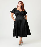 Unique Vintage Plus Size Black Floral Jacquard Sweetheart Swing Dress - Unique Vintage - Womens, DRESSES, SWING
