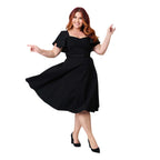 Unique Vintage Plus Size Black Flutter Sleeve Swing Dress - Unique Vintage - Womens, DRESSES, SWING