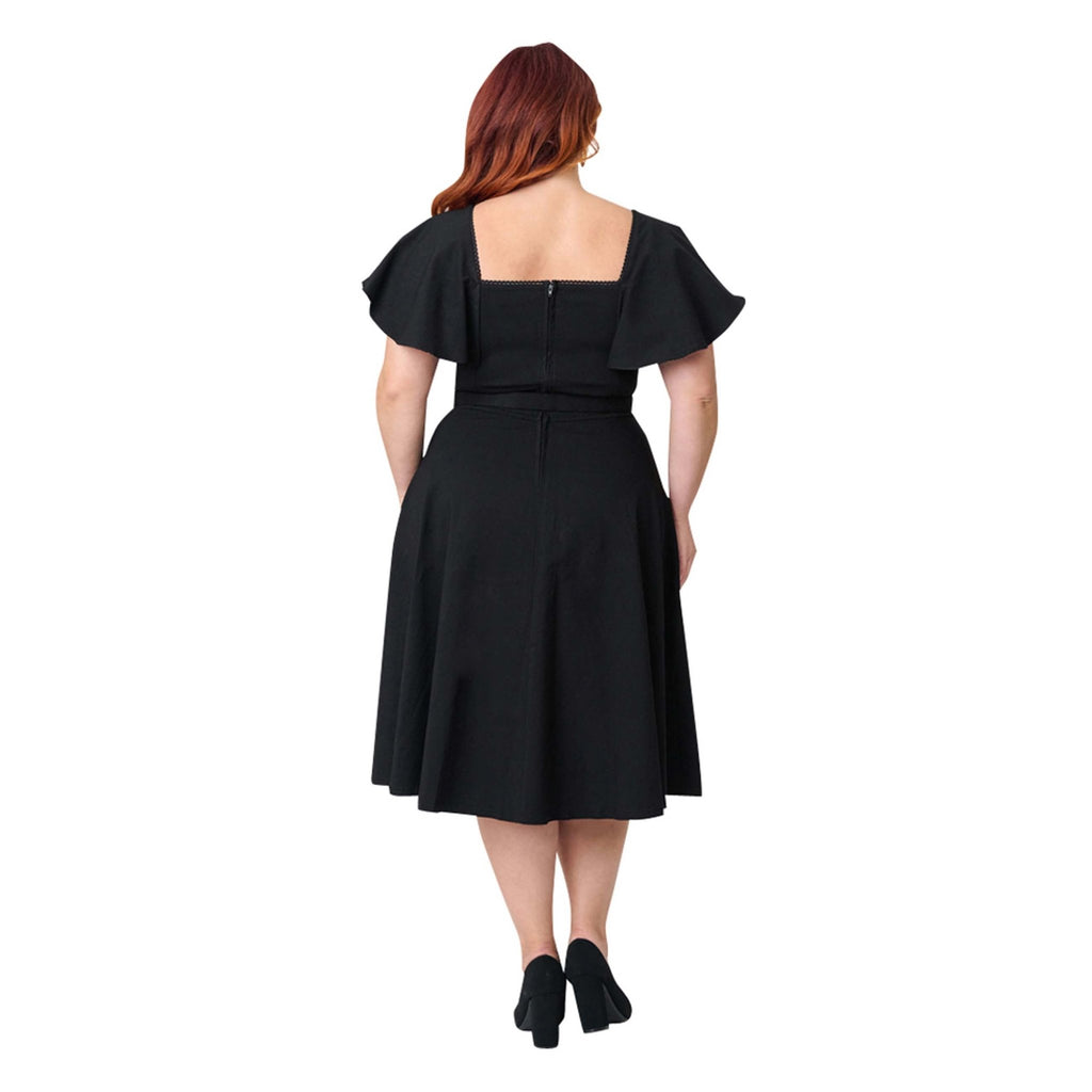 Unique Vintage Plus Size Black Flutter Sleeve Swing Dress - Unique Vintage - Womens, DRESSES, SWING