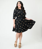 Unique Vintage Plus Size Black Gingerbread Man Print Stephanie Fit & Flare Dress - Unique Vintage - Womens, DRESSES, FIT AND FLARE