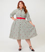 Unique Vintage Plus Size Black Gingham & Cherries Belted Shirt Dress