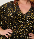 Unique Vintage Plus Size Black & Gold Sequin Caftan Jumpsuit - Unique Vintage - Womens, BOTTOMS, ROMPERS AND JUMPSUITS