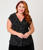 Unique Vintage Plus Size Black & Gold Star Print Sleeveless Blouse - Unique Vintage -