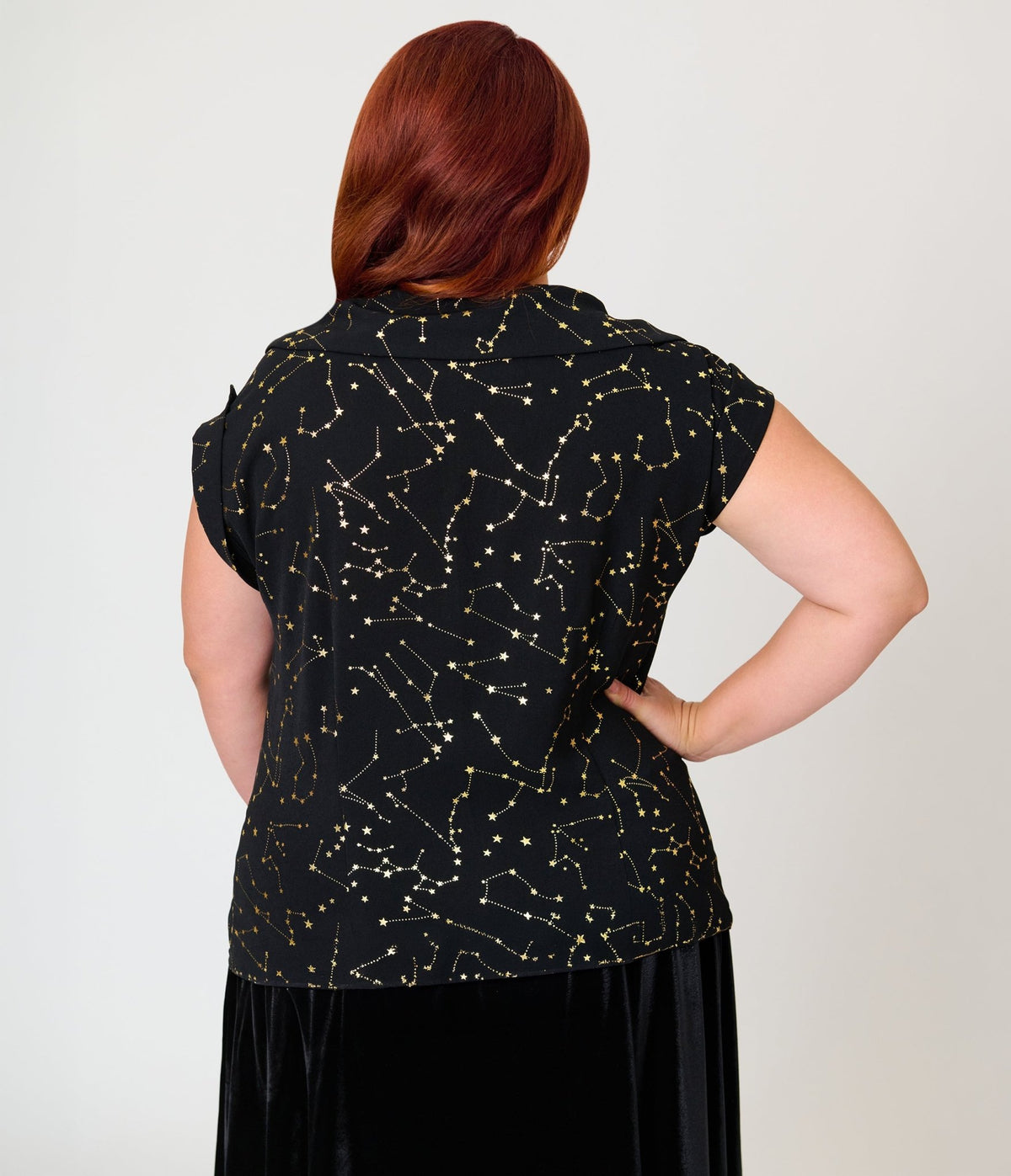 Unique Vintage Plus Size Black & Gold Star Print Sleeveless Blouse - Unique Vintage -