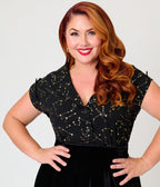 Unique Vintage Plus Size Black & Gold Star Print Sleeveless Blouse - Unique Vintage -