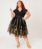 Unique Vintage Plus Size Black & Gold Zodiac Ballerina Skirt - Unique Vintage - Womens, BOTTOMS, SKIRTS