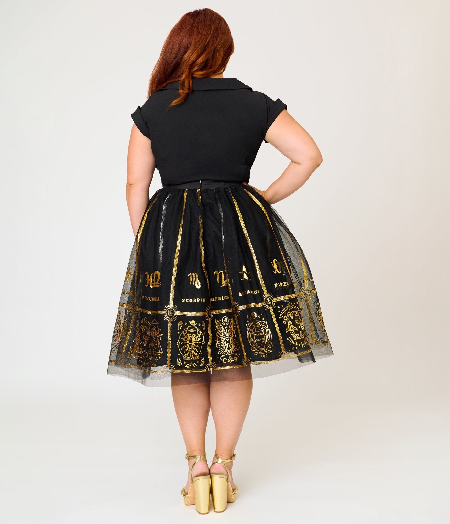 Unique Vintage Plus Size Black & Gold Zodiac Ballerina Skirt - Unique Vintage - Womens, BOTTOMS, SKIRTS