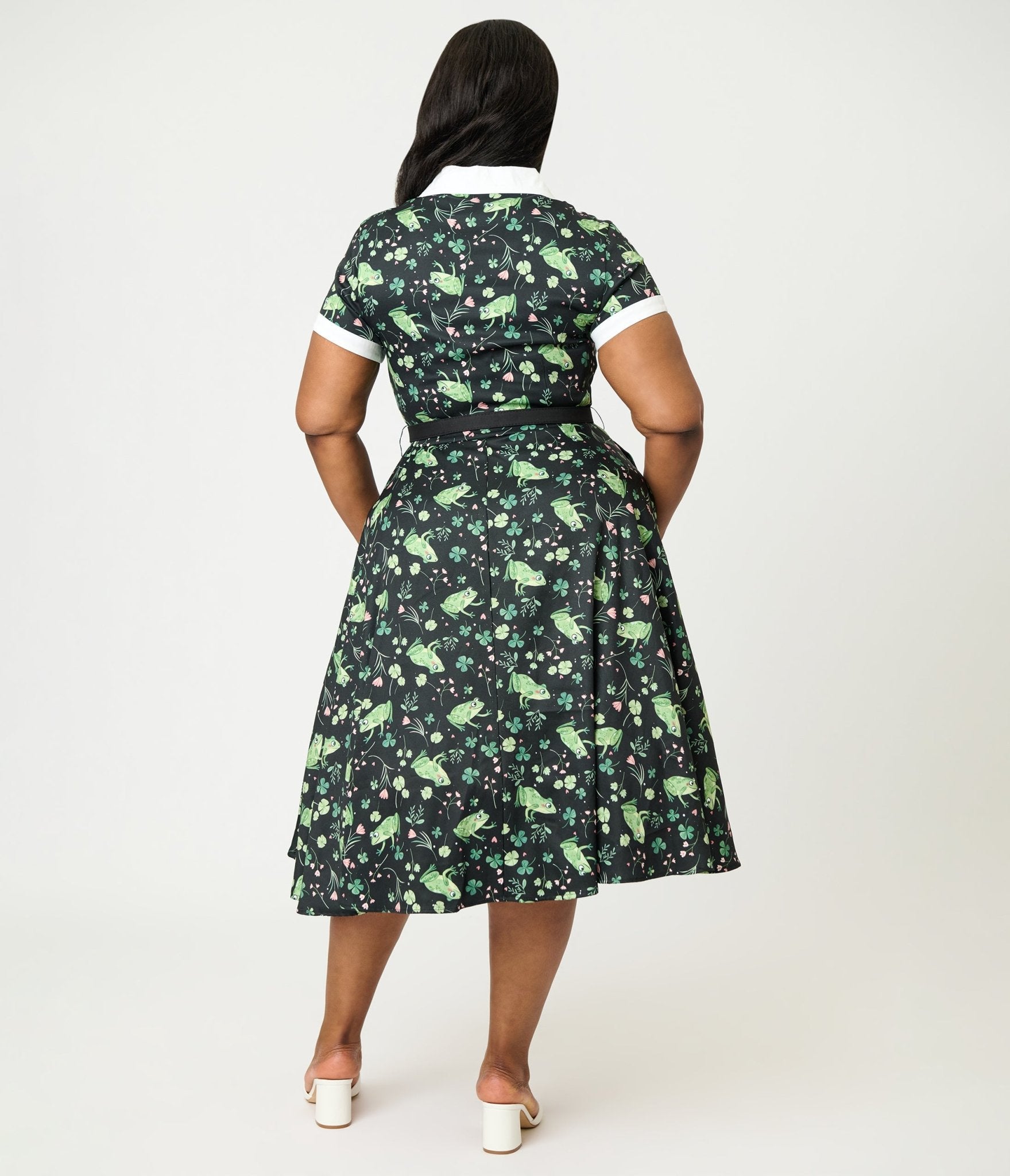 Unique Vintage Plus Size Black & Green Watercolor Frogs Alexis Swing Dress - Unique Vintage - Womens, DRESSES, SWING