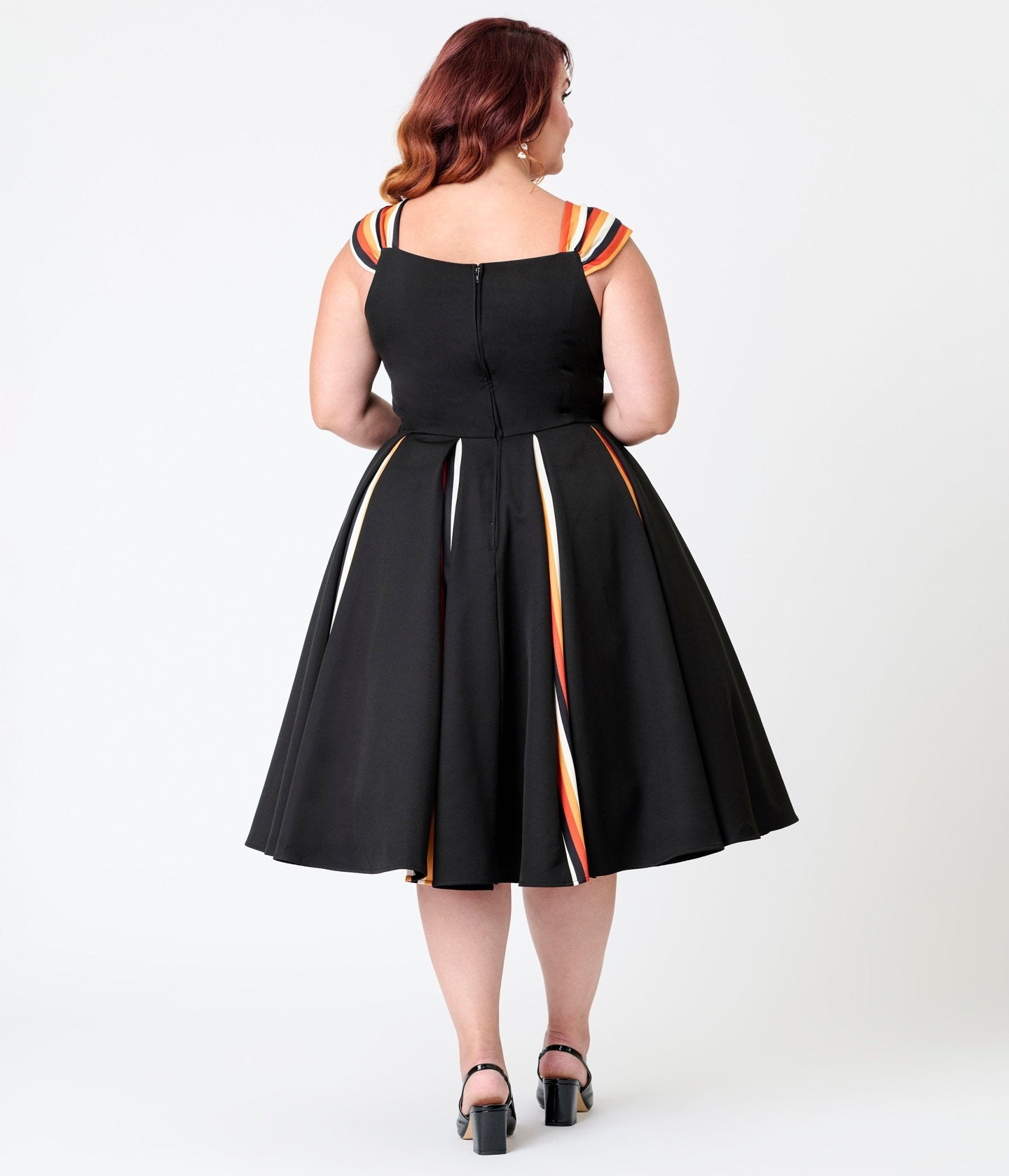 Unique Vintage Plus Size Black Halloween Stripe Swing Dress - Unique Vintage - Womens, DRESSES, SWING