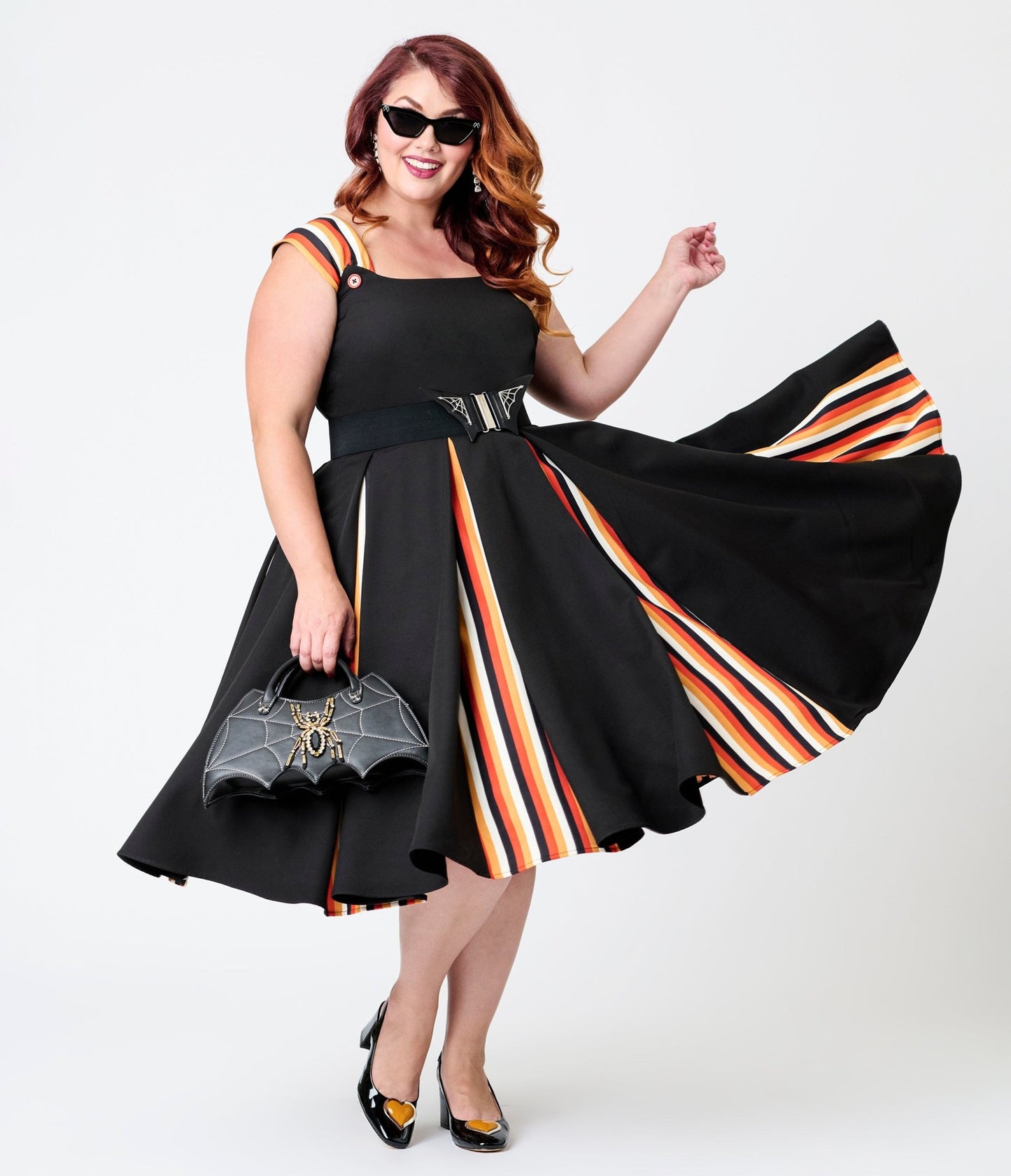 Unique Vintage Plus Size Black Halloween Stripe Swing Dress - Unique Vintage - Womens, DRESSES, SWING