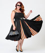 Unique Vintage Plus Size Black Halloween Stripe Swing Dress