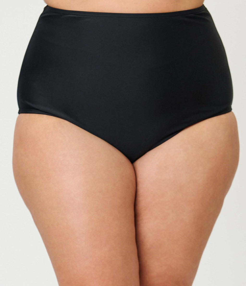 Unique Vintage Plus Size Black High Waist Louise Swim Bottoms - Unique Vintage - Womens, SWIM, BOTTOM