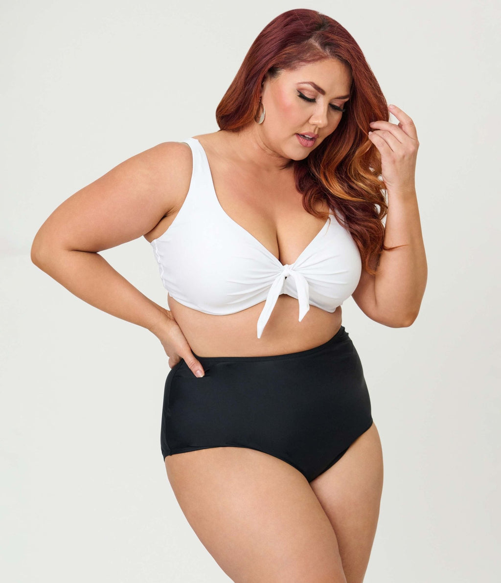 Unique Vintage Plus Size Black High Waist Louise Swim Bottoms - Unique Vintage - Womens, SWIM, BOTTOM