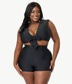 Unique Vintage Plus Size Black High Waist Swim Shorts - Unique Vintage - Womens, SWIM, BOTTOM