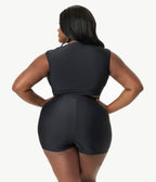 Unique Vintage Plus Size Black High Waist Swim Shorts - Unique Vintage - Womens, SWIM, BOTTOM