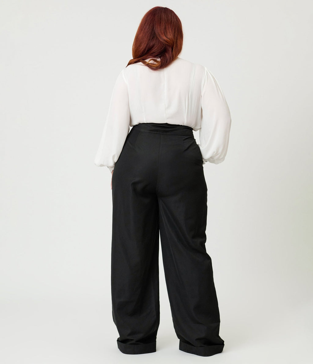 Unique Vintage Plus Size Black High Waisted Trouser - Unique Vintage - Womens, BOTTOMS, PANTS