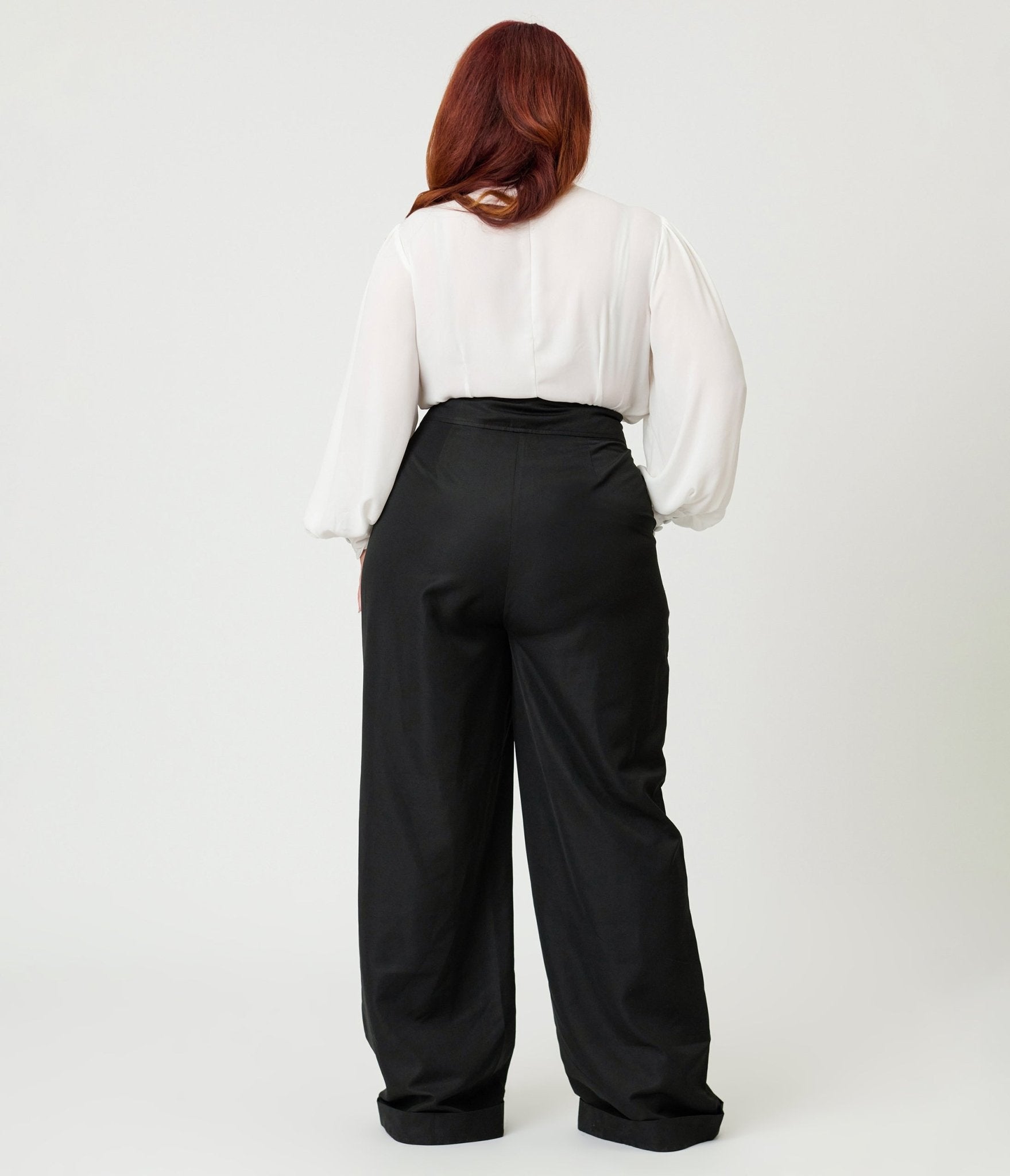 Unique Vintage Plus Size Black High Waisted Trouser - Unique Vintage - Womens, BOTTOMS, PANTS