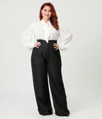 Unique Vintage Plus Size Black High Waisted Trouser - Unique Vintage - Womens, BOTTOMS, PANTS