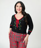Unique Vintage Plus Size Black Holiday Lights Crop Cardigan - Unique Vintage - Womens, TOPS, SWEATERS